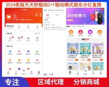 2024美丽天天秒链动2+1链动模式股东分红直推奖见点奖平级奖加权分红区域代理分销商城